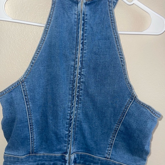 Free People We The Free Sydney CRVY Light Wash Flare Denim Jumpsuit size 12 - Picture 8 of 12